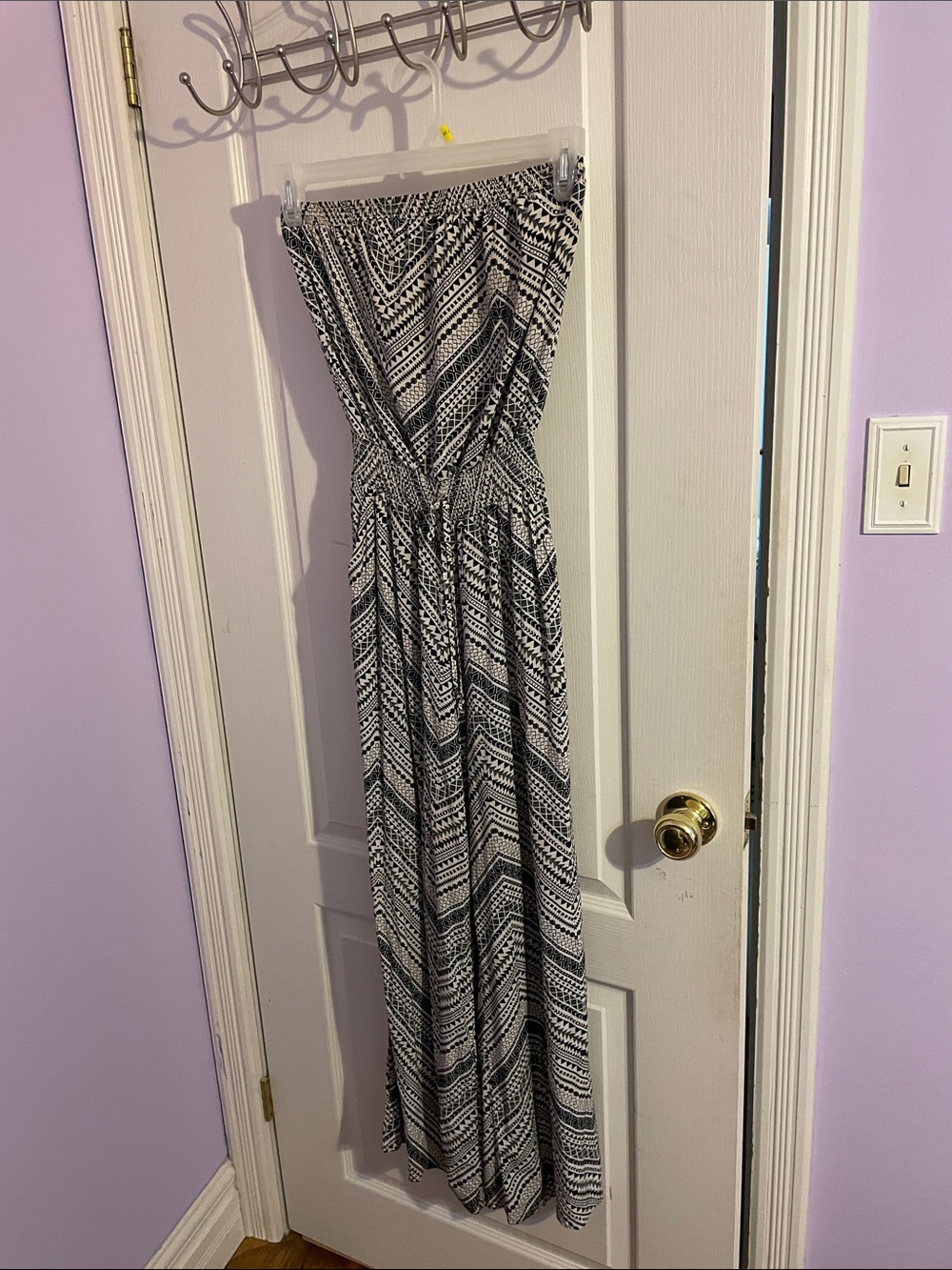 Guess Black and White Strapless Printed Jumpsuit with Pockets
